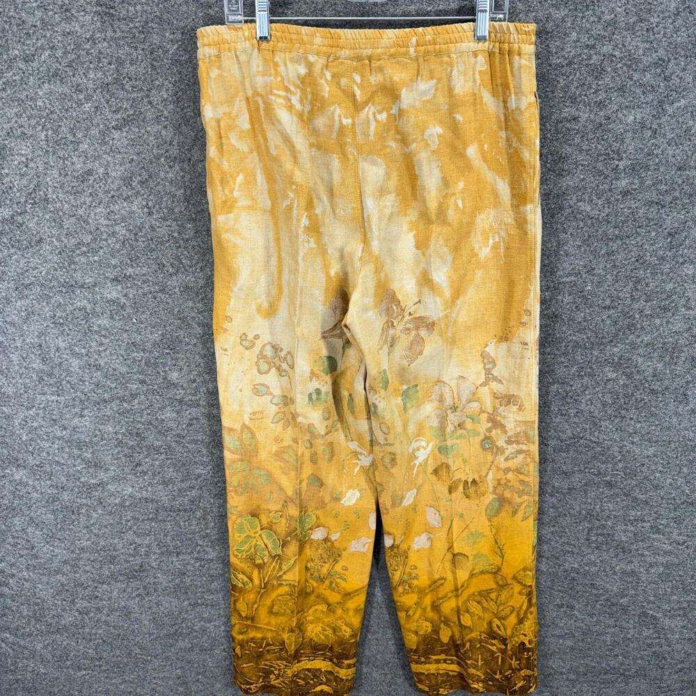 Terracotta Pants Women M Medium Yellow Floral High Rise Chino Pleated Drawstring - Picture 2 of 6